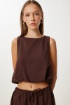 Keten Culotte Pantolon Bluz Takım KAHVERENGİ LRV0116