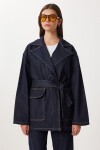 Kuşaklı Denim Ceket Pantolon Takım KOYU MAVİ LRI0013