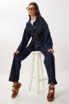 Kuşaklı Denim Ceket Pantolon Takım T0242 KOYU MAVİ LRI0020