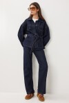 Kuşaklı Denim Ceket Pantolon Takım T0242 KOYU MAVİ LRI0020