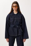 Kuşaklı Denim Ceket Pantolon Takım T0242 KOYU MAVİ LRI0020