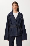 Kuşaklı Denim Ceket Pantolon Takım T0280 KOYU MAVİ LRI0021