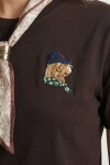 Nakış İşlemeli Fularlı Örme T-shirt KAHVERENGİ LMC0085