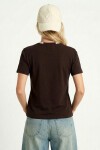 Nakış İşlemeli Fularlı Örme T-shirt KAHVERENGİ LMC0085