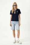 Nakış İşlemeli Fularlı Örme T-shirt LACİVERT LMC0085