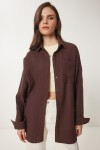 Oversize Basic Müslin Gömlek KAHVERENGİ LMX0002