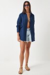 Oversize Basic Müslin Gömlek LACİVERT LMX0002