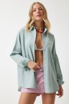 Oversize Uzun Basic Gömlek ÇAĞLA YEŞİLİ LMX0106