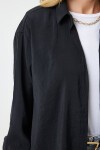 Oversize Uzun Keten Ayrobin Gömlek SİYAH LTO0015