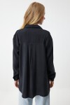 Oversize Uzun Keten Ayrobin Gömlek SİYAH LTO0015