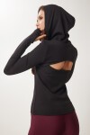 Parmak ve Sırt Cut Out Detaylı Kapüşonlu Örme Sweatshirt SİYAH LVX0004