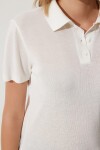Polo Yaka Hafif Transparan Yazlık Triko Bluz EKRU LYY0065