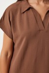 Polo Yaka Yazlık Bol Keten Ayrobin Elbise KAHVERENGİ LTO0023