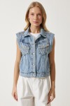 Şık Zincirli Denim Yelek MAVİ LRV0083