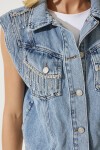 Şık Zincirli Denim Yelek MAVİ LRV0083