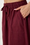 Soluk Efektli Kloş Denim Etek BORDO LMX0074