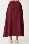 Soluk Efektli Kloş Denim Etek BORDO LMX0074