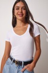 V Yaka Örme T-Shirt BEYAZ LHJ0003