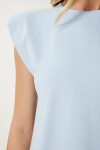 Vatkalı Pamuklu Örme T-shirt GÖK MAVİ LUB0109