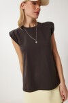 Vatkalı Pamuklu Örme T-shirt KAHVERENGİ LUB0109