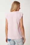 Vatkalı Pamuklu Örme T-shirt PEMBE LUB0109