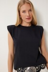 Vatkalı Pamuklu Örme T-shirt SİYAH LUB0109