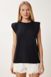 Vatkalı Pamuklu Örme T-shirt SİYAH LUB0109