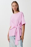 Yandan Bağlama Detaylı Pamuklu T-shirt PEMBE LUB0110