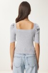 2li Paket Kare Yaka Fitilli Crop Bluz GRİ MELANJ GÖK MAVİ LGT0028