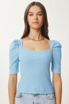 2li Paket Kare Yaka Fitilli Crop Bluz GRİ MELANJ GÖK MAVİ LGT0028