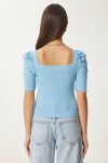 2li Paket Kare Yaka Fitilli Crop Bluz GRİ MELANJ GÖK MAVİ LGT0028
