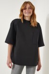 Arkası Fermuar Detaylı Örme Scuba T-shirt SİYAH LKJ0005