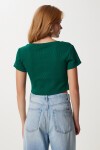Ayıcık Nakışlı Fitilli Örme Crop T-shirt ZÜMRÜT YEŞİLİ LZH0015