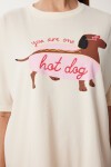 Baskılı Pamuklu Örme T-shirt KREM LUS0142
