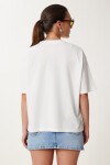 Baskılı Rahat Örme T-shirt EKRU LUS0144