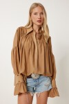 Büzgülü Poplin Gömlek CAMEL LFN0097