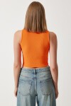 Cut Out Detaylı Fitilli Crop Örme Bluz ORANJ LKH0004