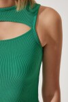 Cut Out Detaylı Fitilli Crop Örme Bluz YEŞİL LKH0004