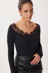 Dantel Detaylı Fitilli Örme Bluz SİYAH LRN0002