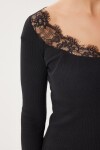 Dantel Detaylı Fitilli Örme Bluz SİYAH LRN0002