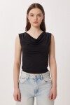 Degaje Yaka Sandy Örme Bluz SİYAH LRN0033