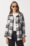 Desenli Oversize Kaşe Oduncu Gömlek SİYAH BEYAZ LTU0001