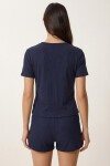 Düğme Detaylı Fitilli Örme Pijama Takımı LACİVERT LRN0031