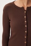 Düğmeli Basic Fitili Örme Hırka KAHVERENGİ LRN0001