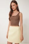 Gold Aksesuarlı Crop Fitilli Triko Bluz KAHVERENGİ LKİ0028