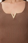 Gold Aksesuarlı Crop Fitilli Triko Bluz KAHVERENGİ LKİ0028