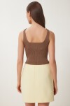 Gold Aksesuarlı Crop Fitilli Triko Bluz KAHVERENGİ LKİ0028