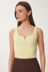 Gold Aksesuarlı Crop Fitilli Triko Bluz SARI LKİ0028