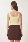 Gold Aksesuarlı Crop Fitilli Triko Bluz SARI LKİ0028