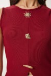Gold Tokalı Fitilli Örme Bluz BORDO LZH0012